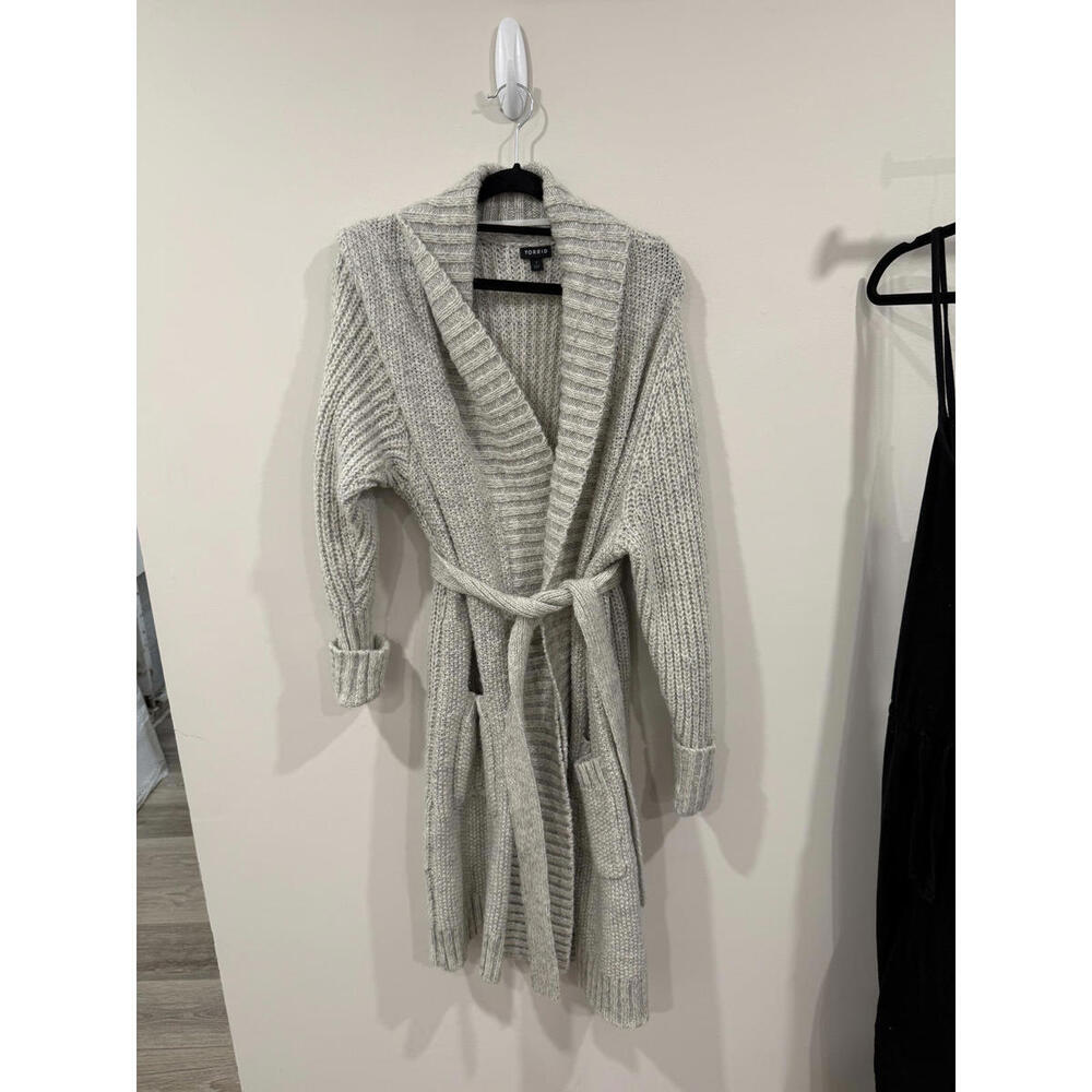 Torrid Cozy Gray Knit Belted Cardigan Sweater XL